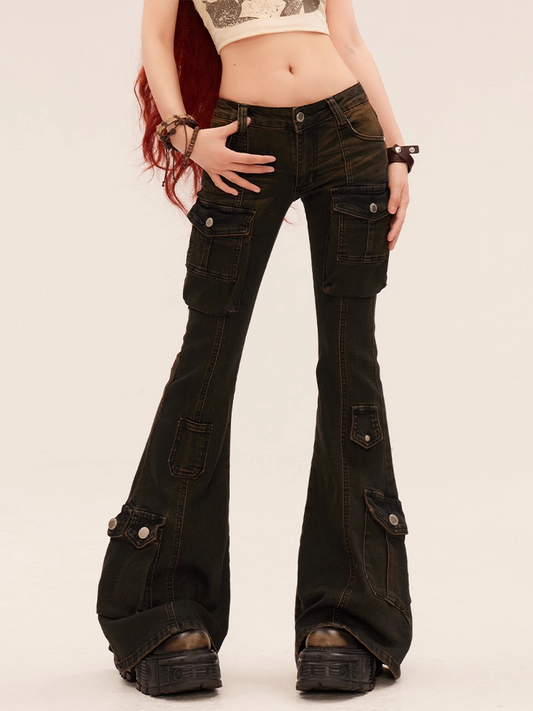 Taschen Flared Jeans Rise Cargo Schwarz Low