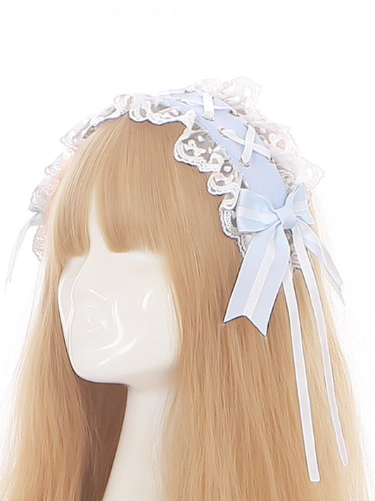 Light Blue Crisscross Lace Trim Jirai Kei Hairband