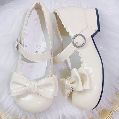 Sweet Lolita Apricot Bowknot Round Toe Block Heel Mary Janes