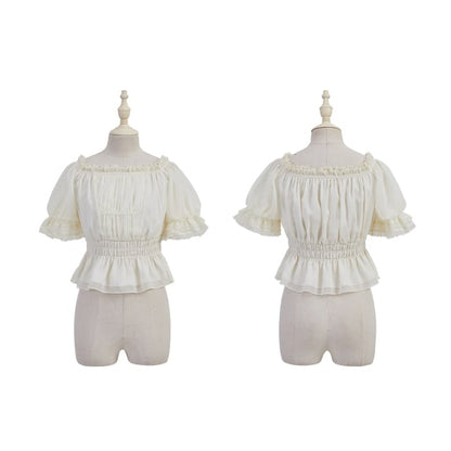 Neckline Ruffle Off-the-shoulder Blouse Apricot