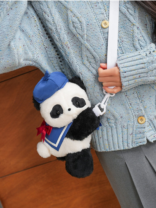 Middle/Large Blue Cute + Sailor Bag Collar Plush Size Backpack/Crossbody Panda Hat