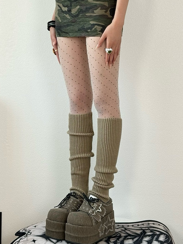 Pattern Polka-dot Diamond Embroidered Gray/White/Brown Tights