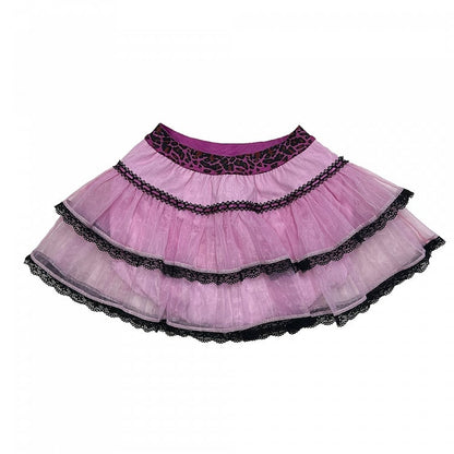 Jupe en tulle à volants et taille léopard rose