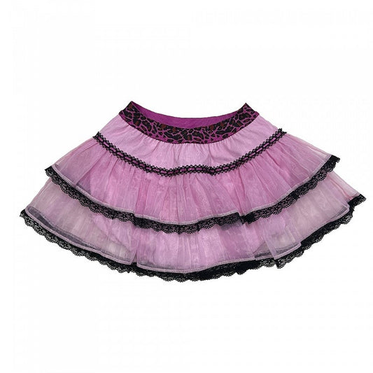 Jupe en tulle à volants et taille léopard rose