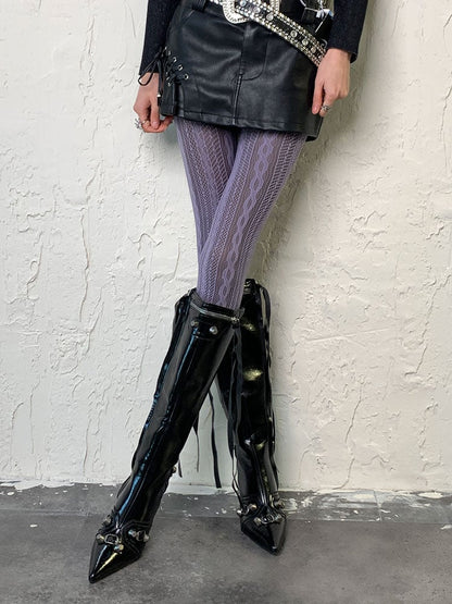 Purple Y2K Hollow-out Tights