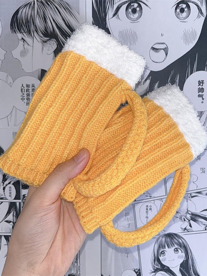 Yellow Beer Mug-shaped Knitted Gloves