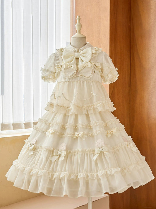 Robe Lolita en deux pièces avec nœud beige et volants