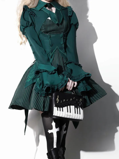 Green Juliette Sleeves Flounce Cuffs Cropped Top