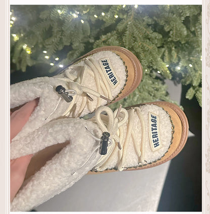 Camel Heel Plush Platform Boots