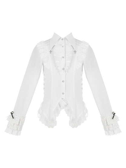 White Lace Trimming Cross Charm Collar Ouji Lolita Shirt