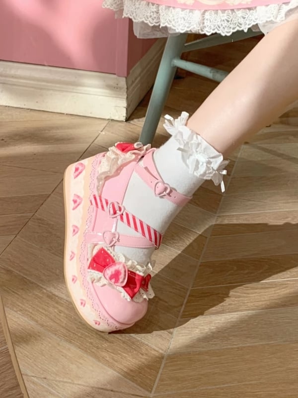 Shoes Mary Raspberry Jane Strawberry Sweet Platform Cake Pink Lolita