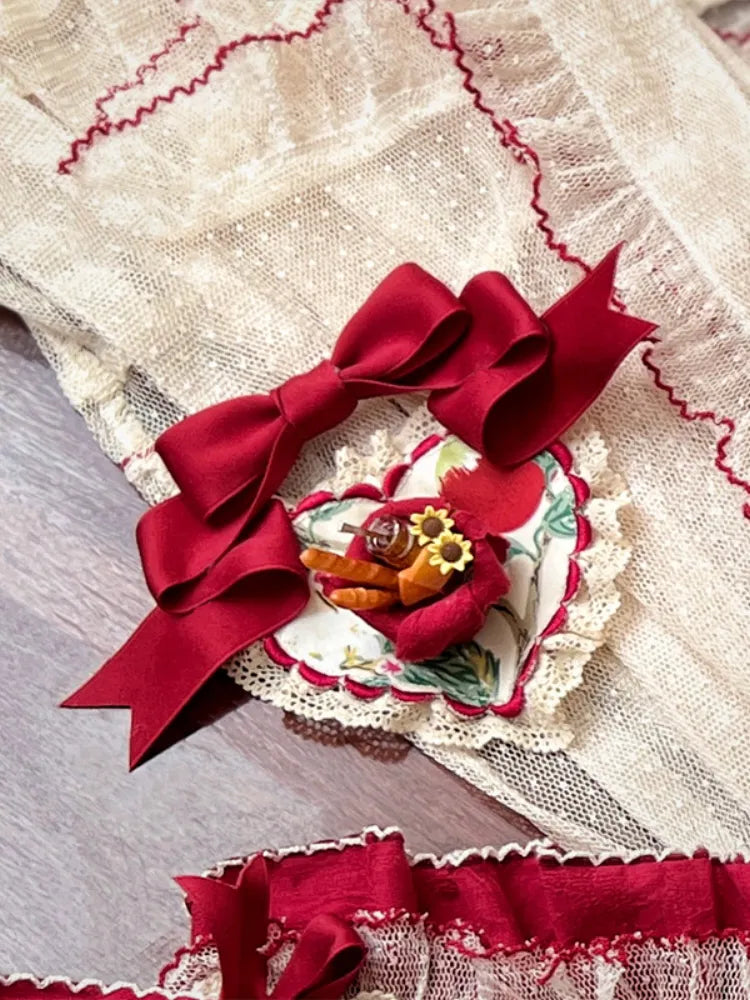 Red Bowknot Bread Basket Heart-shaped Brooch