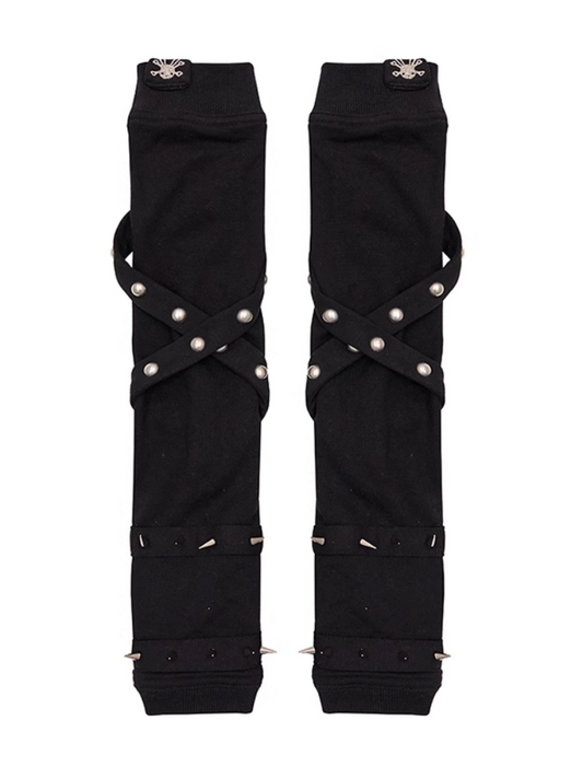 Criss-cross Straps Studded Gloves Black/Gray/Pink