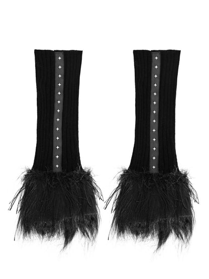 Black White Gothic Knit Leg Warmers with Plush Cuffs