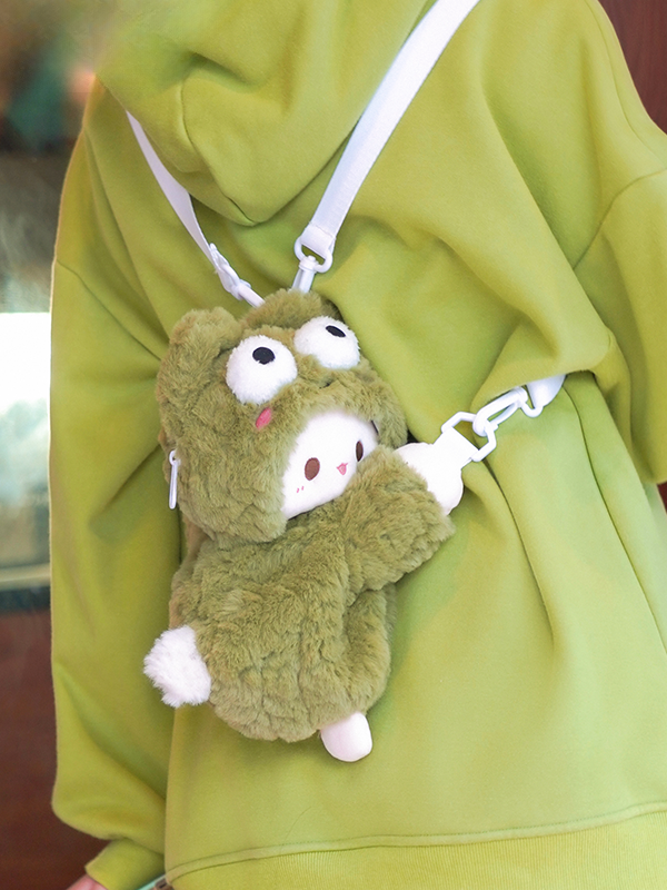 Green Frog Lamb Plush Backpack Crossbody Bag Middle/Large Size