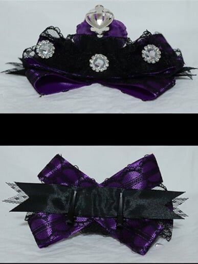 Crown Decorated Trim Design Hairclip Floral Lace Bowknot Purple/Red