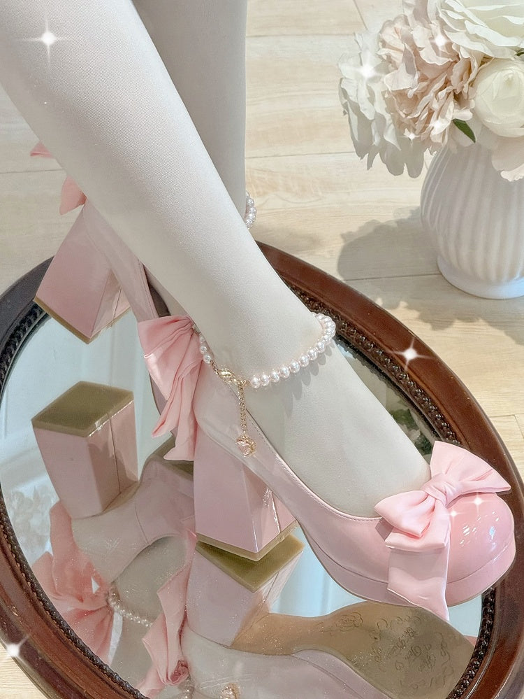 Schuhe Mary Sweet Bowknot Runde Rosa Details Toe Janes Plattform Lolita