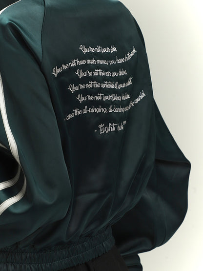 Veste de baseball vintage Acubi Fashion vert foncé avec broderie de lettres