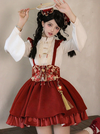 White Banded Collar Han Lolita Long Sleeves Blouse