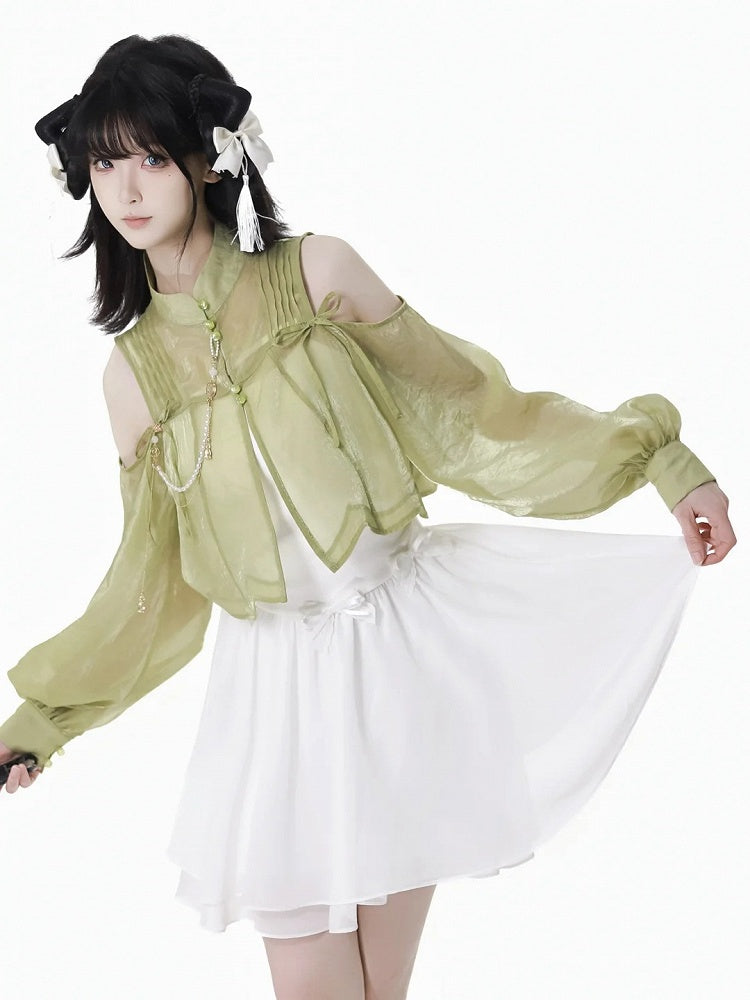 White Bowknot Details Slip Dress Short/Long Version