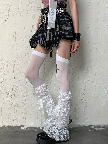Y2K Stockings Print Cross White Suspender Bittersweet