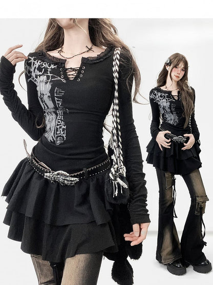 Dress Black Y2K Print Design