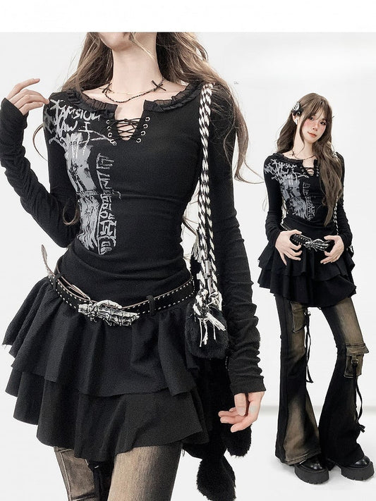 Dress Black Y2K Print Design