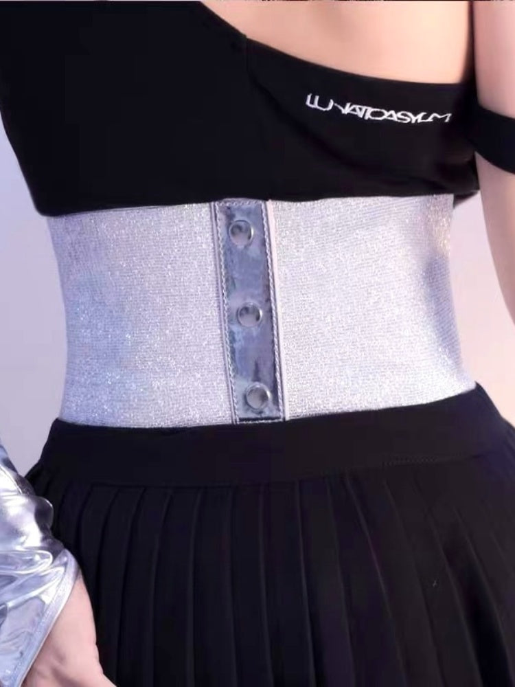 Ceinture corset à lacets argentée Cyberpunk Lolita