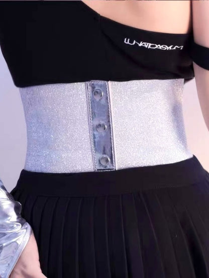 Ceinture corset à lacets argentée Cyberpunk Lolita