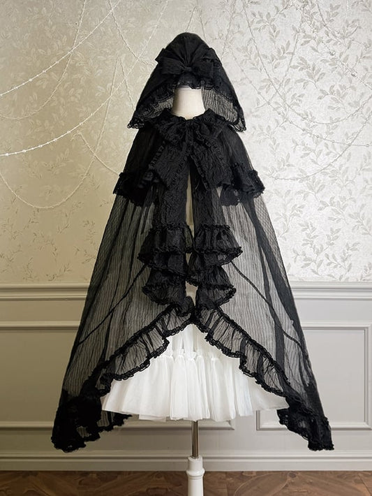 Black Big Neckline Self-tie Cloak Bow
