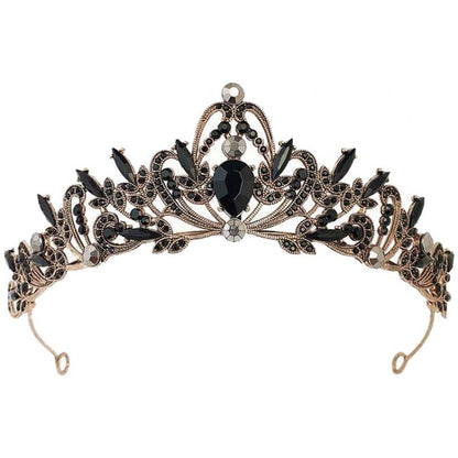 Couronne en strass style gothique punk noir et or