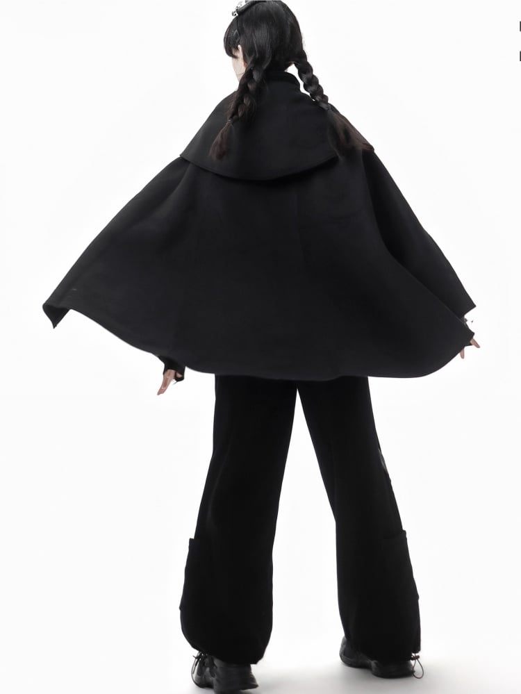 Gothic Halloween Black Woolen Cloak