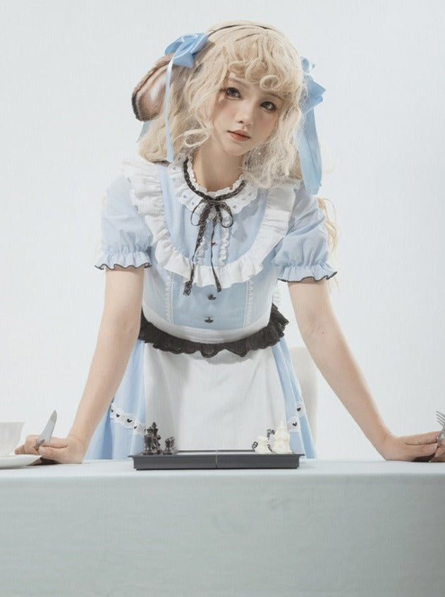 Apron Girl Sweet Dress Check + Bunny