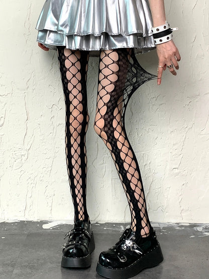 Tights Y2K Design Cut-out Fishnet Black