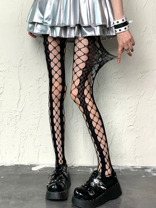 Tights Y2K Design Cut-out Fishnet Black