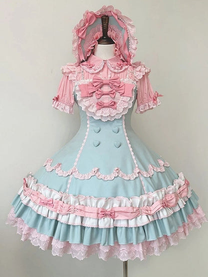 / Blouse Bows Small Pink Short Decoration Sleeves White