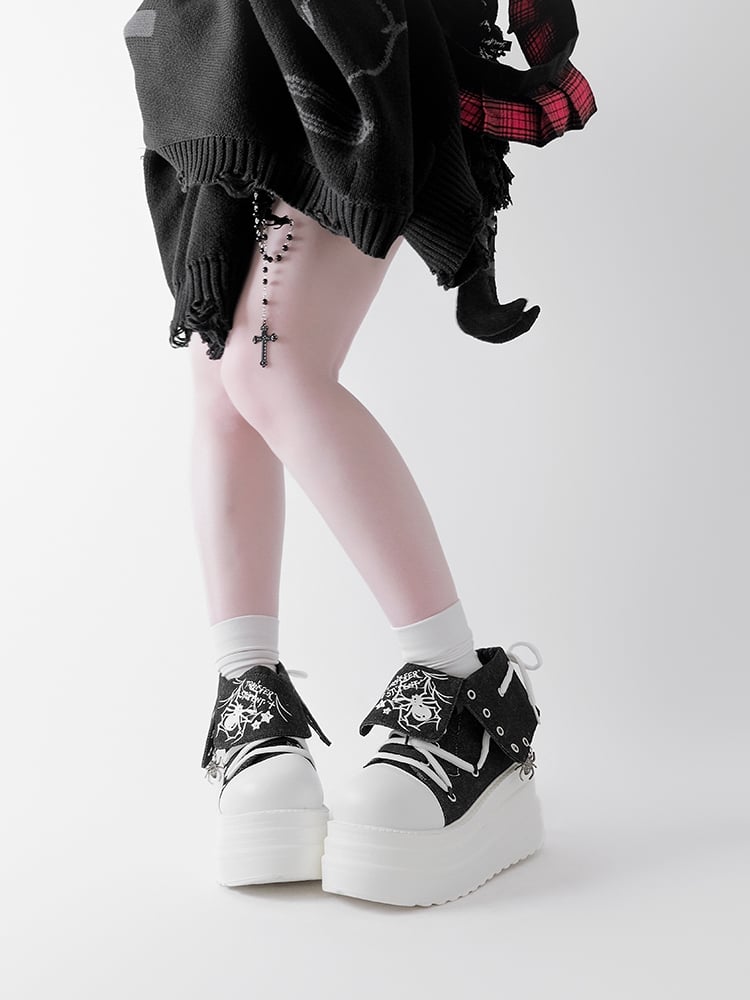 Black & White Punk Spider Platform Sneakers
