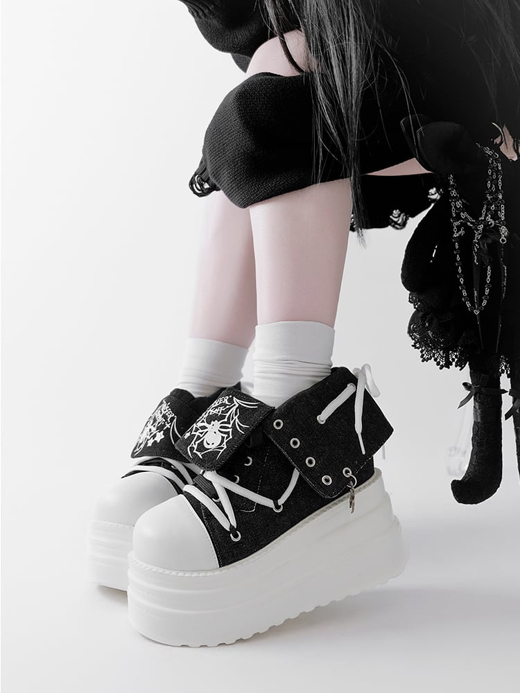 Black & White Punk Spider Platform Sneakers
