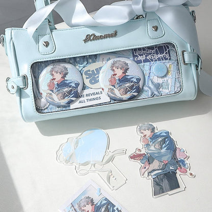 Vintage Leather Window Transparent Blue Square PU Ita Bag Small