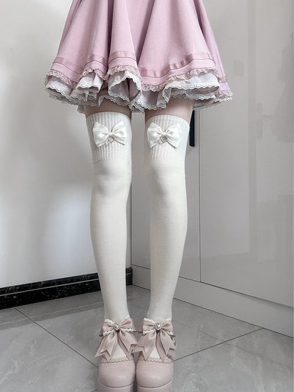 Jirai Kei Bowknot Details Overknee Stockings