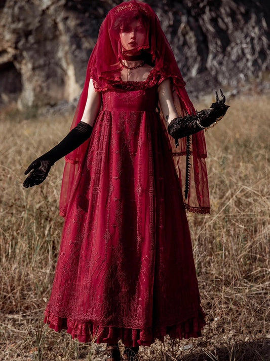 Robe taille empire cathédrale rouge style gothique Lolita JSK