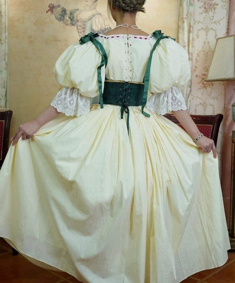 Historical Costume Light Yellow Boned Bodice Top Set