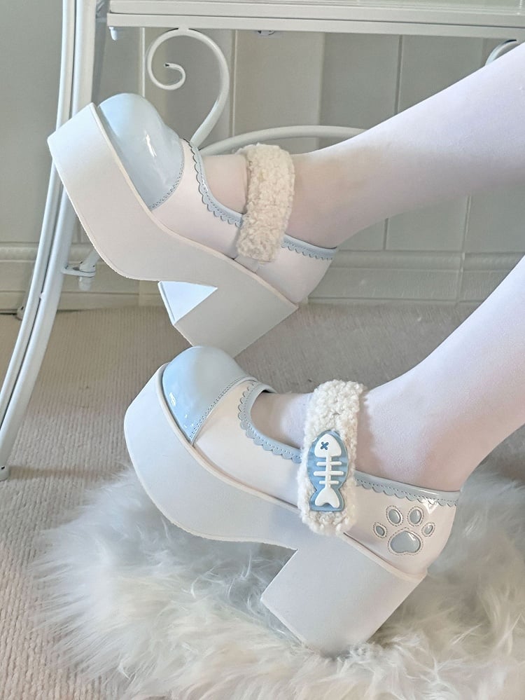 Tenshi Kaiwai Light Blue Jirai Kei Claw Fishbone Platform Shoes