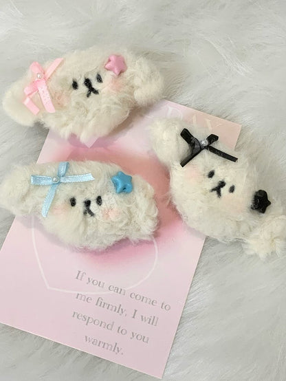 Barrette à cheveux en peluche bleue/rose/noire pour chiot