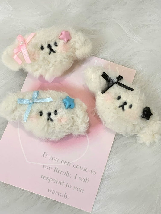 Barrette à cheveux en peluche bleue/rose/noire pour chiot