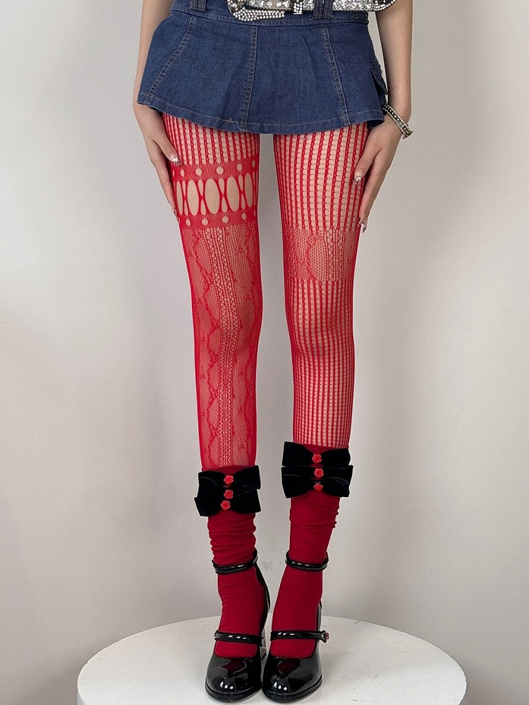 6 Color Tights Asymmetrical Options Y2K Cut-out Design Details
