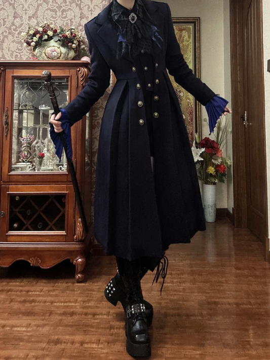 Dark Blue Ouji Fashion Lolita Gothic Prince Winter Woolen Coat