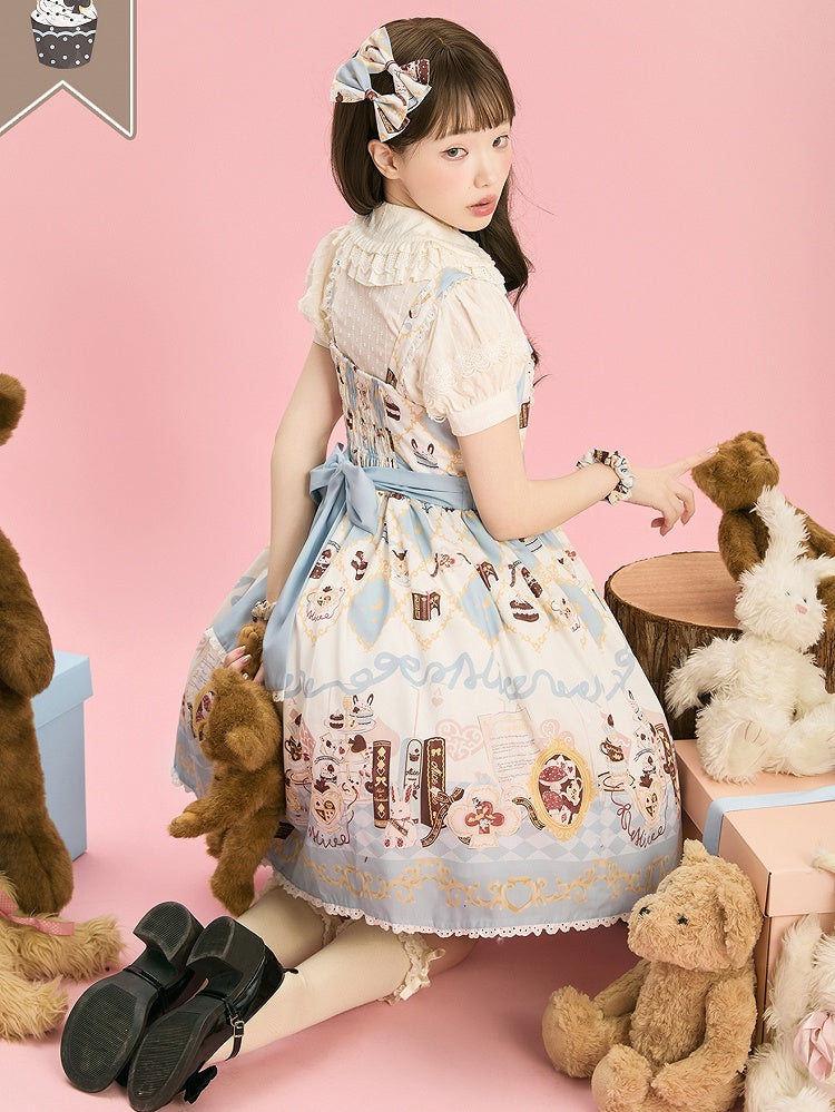 Robe Lolita taille haute à imprimé lapin Alice au pays des merveilles