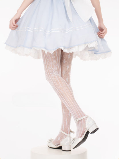 Weiße Lolita-Netzstrumpfhose mit Rautenmuster