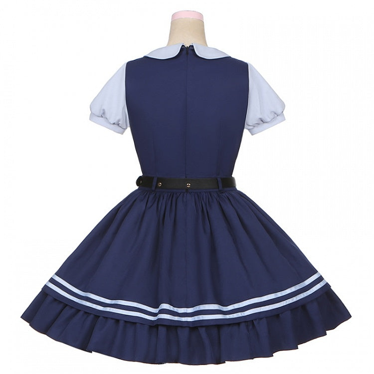 Robe bleu marine à col Claudine et manches courtes, faux deux-pièces